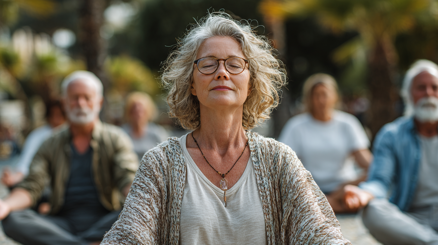 Група людей старшого віку на йозі